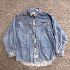 Levi's Denim Shirt Kids Size 7 Blue Cotton Long Button Down Stained Rugged