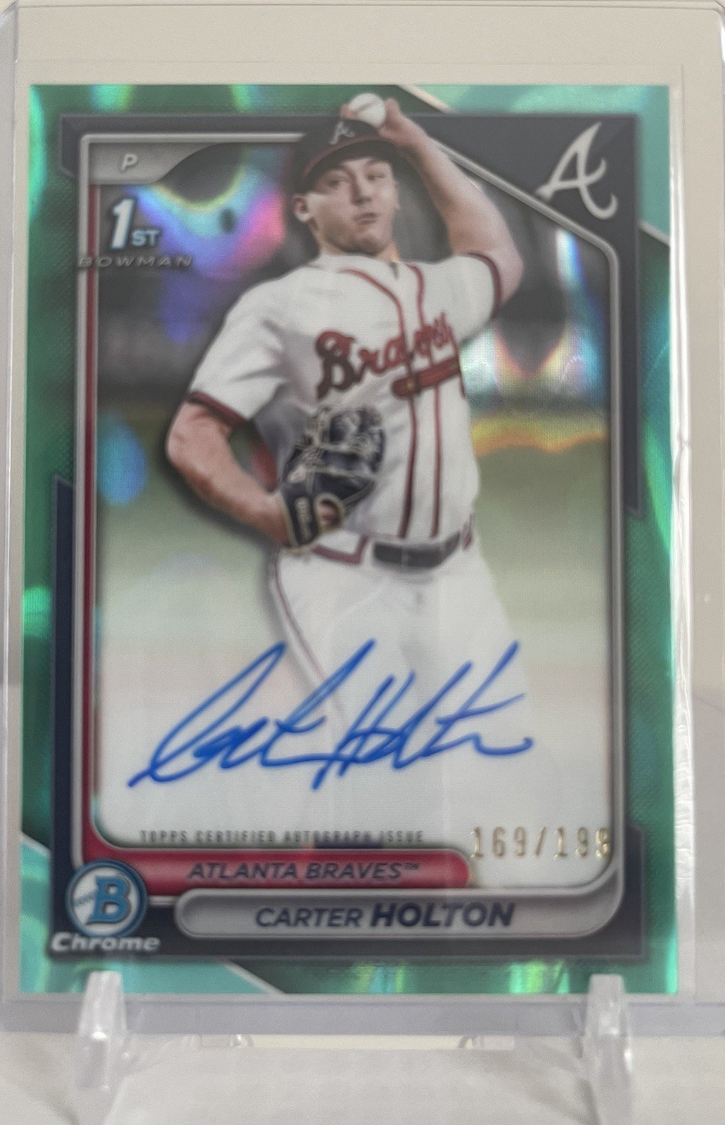 2024 Bowman Draft Carter Holton Chrome Auto Aqua Lava Refractor 1st #/199