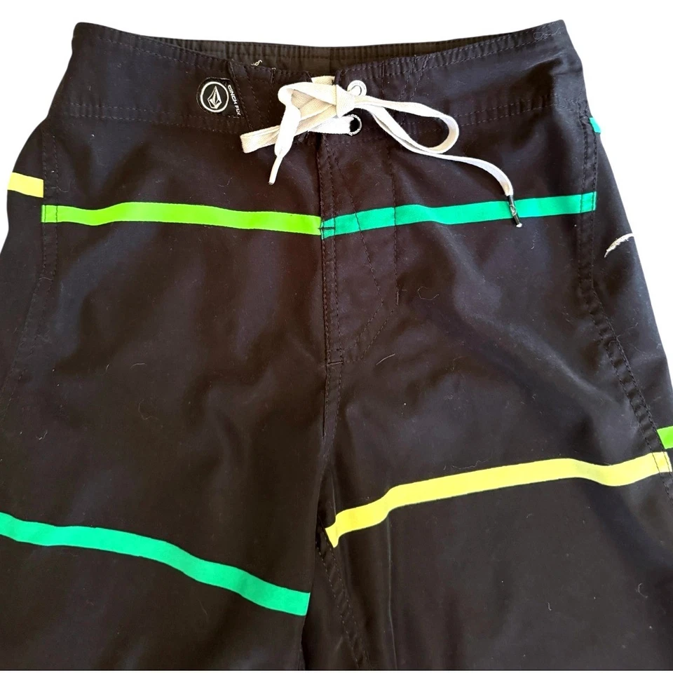Volcom Board Shorts Boys Swim Trunks Striped Surf Beach Black Size 16R - Image 4 of 4