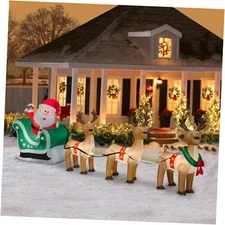 12 FT Christmas Inflatables Santa Sleigh 12 FT Santa Sleigh with 3 Reindeer