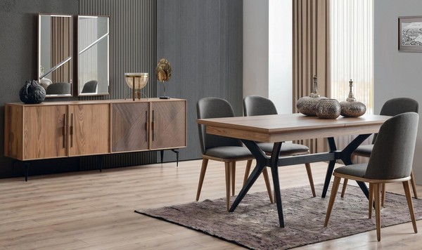 Esszimmer-Set: Esstich 4X StüHle Sideboard Modern Elegant Hochwertig-image