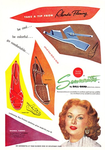 1954 Ball Band Summerettes Shoes: Rhonda Fleming Vintage Print Ad