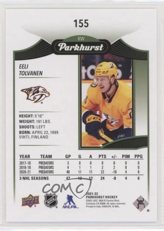 2021-22 Upper Deck Parkhurst Emerald Ice /10 Eeli Tolvanen #155 - Image 2 of 2
