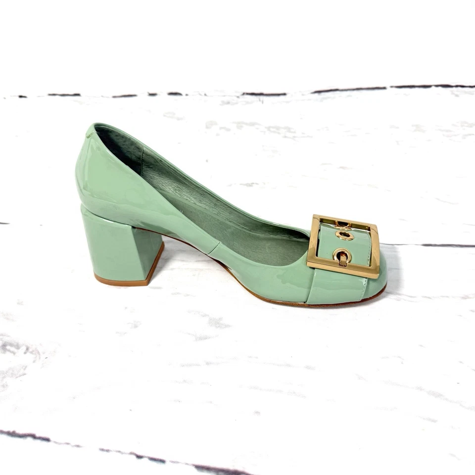 Zapatos de salón Jeffrey Campbell para mujer 6 verde hebilla tacón bloque charol Foto 2 de 4