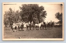 RPPC 8 Children 1 Man on Horses Learning to Ride? Real Photo Postcard