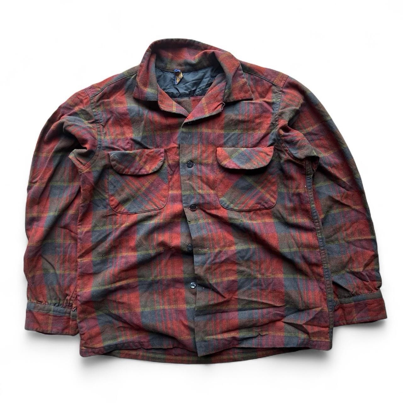 80s made in USA Vtg Pendleton Men’s Plaid red Wool Button up shirt M