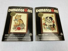 VINTAGE DIMENSIONS CREWEL EMBROIDERY KITS CAT KITTEN DOG PUPPY *LOT OF 2* NEW!