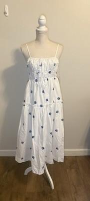 Joie Cotton Blue Seashell White Midi Dress NWT Sz XS