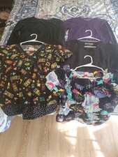 5 Piece Women's Size Small Scrubs Top Lot,, 2 Long Sleeve 3 Short Sleeve
