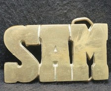 XD03146 SWEET VINTAGE 1970s  SAM  NAME FASHION MENS SOLID BRASS BELT BUCKLE