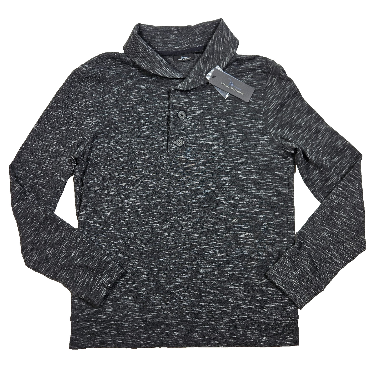 Marc Anthony Mens Gray Long Sleeve Fleece Sweater Slim Fit 3 Button