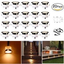 20 PACK DC12V Low Voltage LED Deck Lights Garden Recessed Step Light Warm White