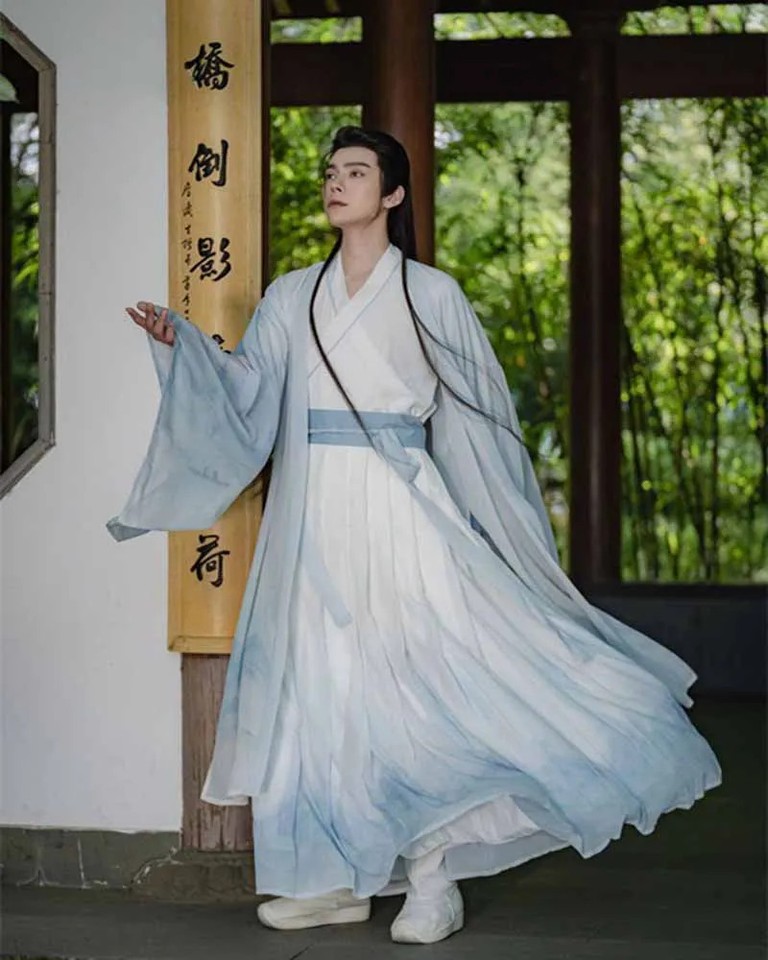 Disfraz de Hanfu Chino Azul Hombres Mujeres Carnaval Halloween Juegos con disfraces Fiesta Disfraz