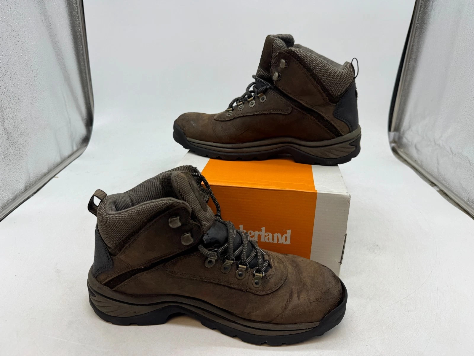 Timberland White Ledge Hiking Boots Men's Brown Leather Lace-Up Ankle - 8