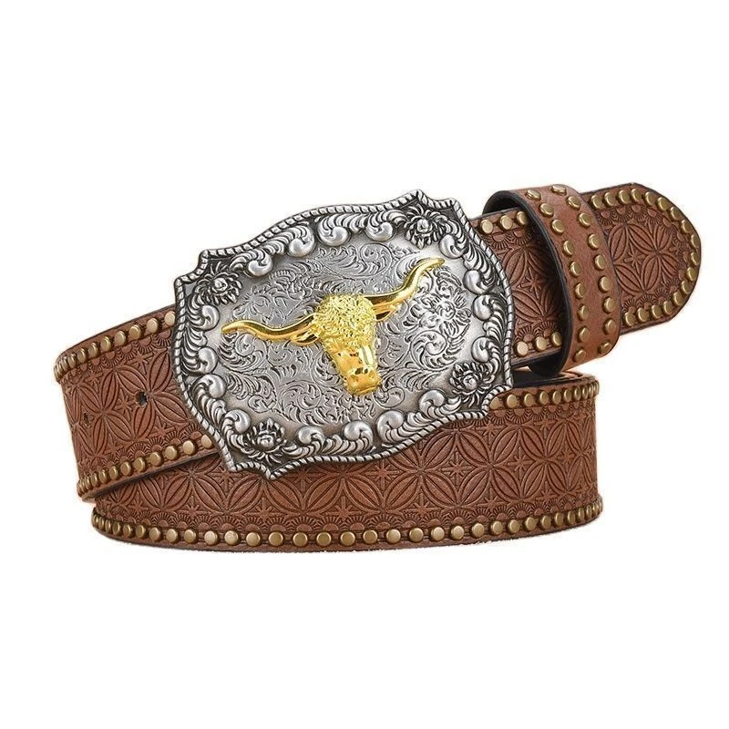 Cintura Western Uomo In Pelle PU &ndash; Senza Fibbia &ndash; Colore Marrone &ndash; Fatto A Mano