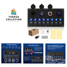 Waterproof 8 Gang Marine Rocker Switch Panel with Dual USB  Voltmeter - 12-24V