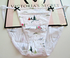 VICTORIA'S SECRET Cotton String Bikini Panty VS White Print S M L XL Bows NWOT