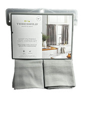    Threshold Light-Filtering Cafe Curtain Set of 2 Gray/Cream Striped 36"x 42"