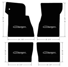 NEW! BLACK FLOOR MATS 1968-1970 Dodge Charger Script Embroidered Logo Silver All
