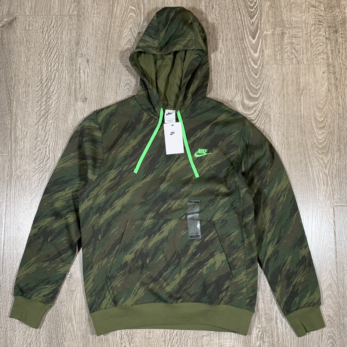 NIKE Fleece Pullover Hoodie Tiger Camo (dd5126-326) GREEN, SMALL