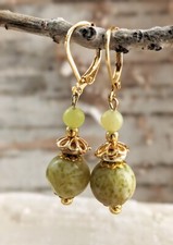 Natural Green Jade Ball In Gold Plated Earrings