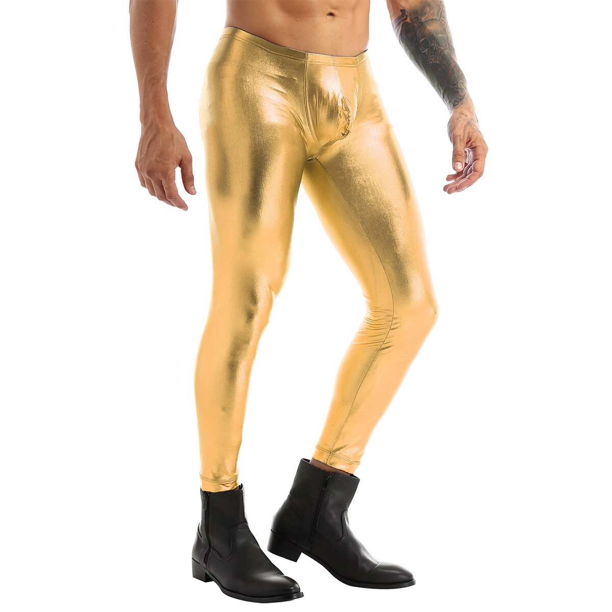 Men's Heavy Metal Rocker Long Pants Low Waist Faux Leather Disco Party