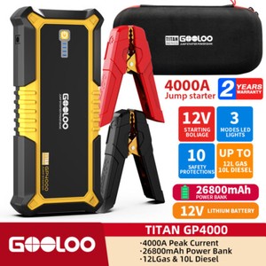 GOOLOO Jump Starter Car Batterie 4000A Banque d'électricité 24000mAh Lithium portable 12V