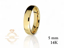 14K Yellow Gold 5mm BEVELED EDGE Wedding Band Ring - Comfort Fit Matte Brushed