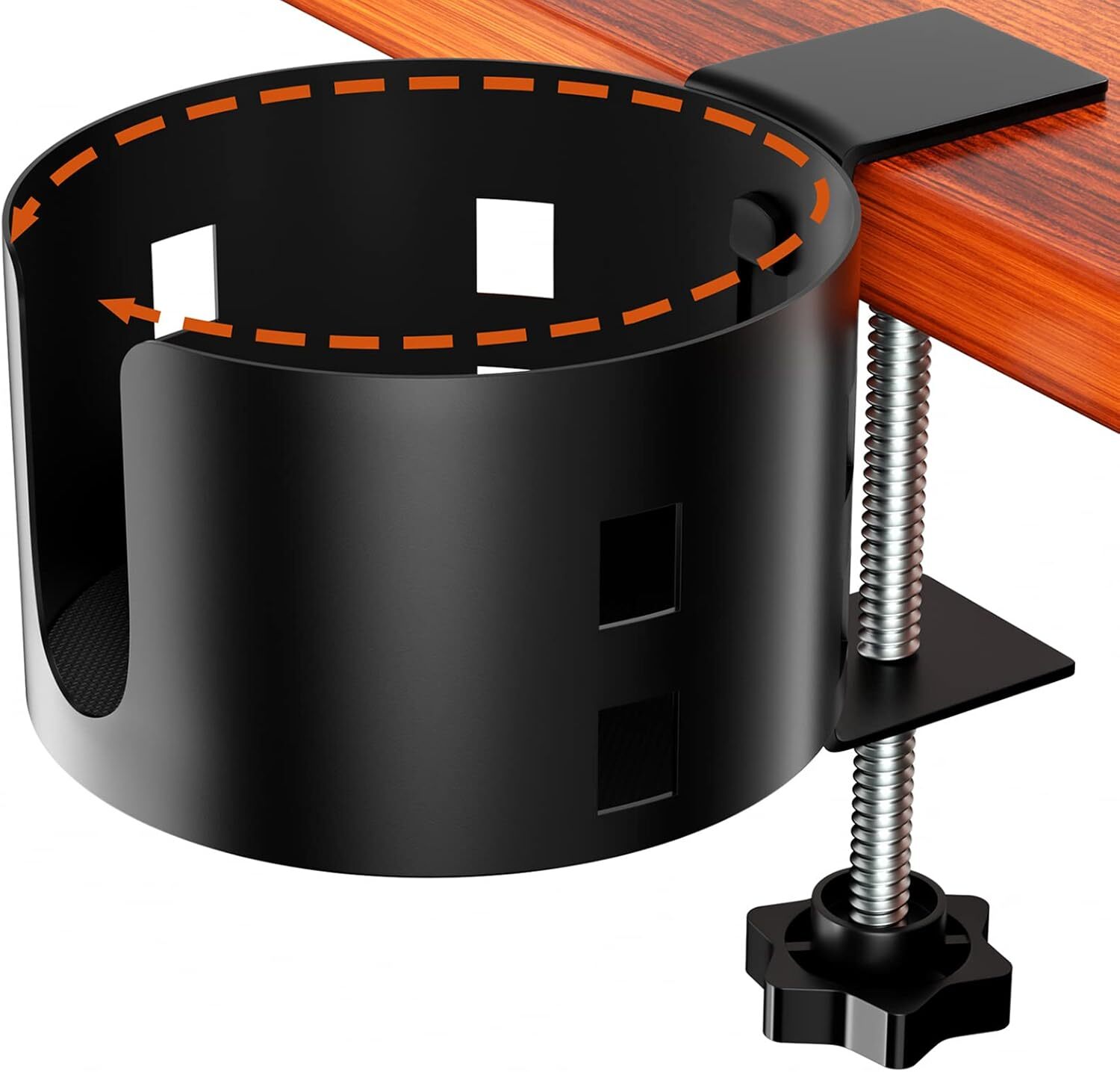 Upgraded Large Desk Cup Holder Clamp, OOKUU 1 Pack, 3.95 inch, Black