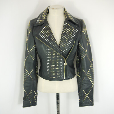 Versace for HM Lederjacke schwarz Nieten Biker cropped Gr. UK 4