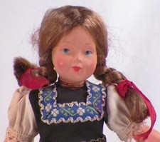 German Girl Doll Celluloid  Plastic Traditional Bavarian Costume 8in. Vintage