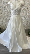 Private Label Simple Clean Off The Shoulder Satin Wedding Dress Size 10
