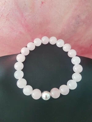 Bracelet en Quartz Rose Perle de 10 mm 20 cm - Photo 1/2