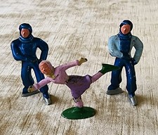 3 Vintage 1940's BARCLAY Lead Miniture Ice Skaters USA