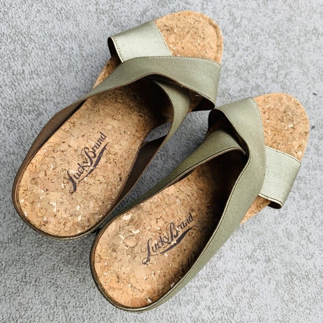 Lucky Brand Miller 2 Metallic Wedge Cork Soft Bed Sandals Shoes Size 7 | eBay