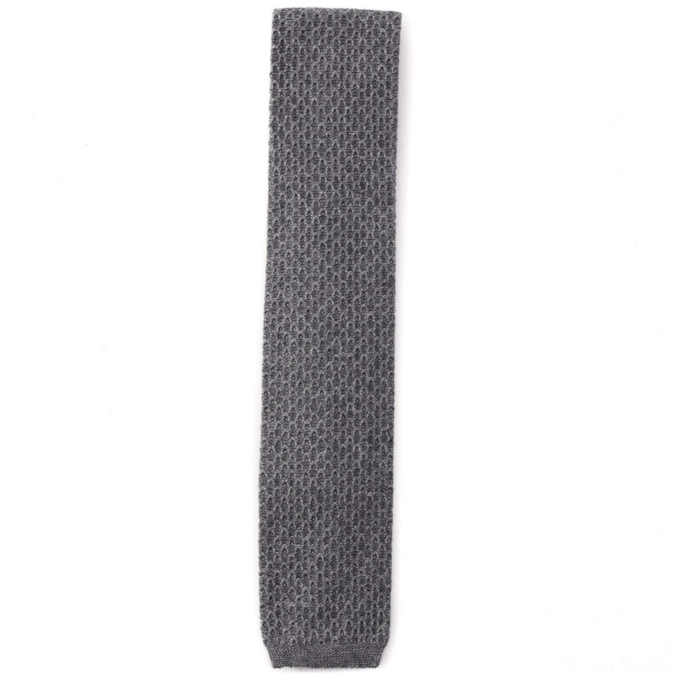 Nuevo $195 ISAIA NAPOLI Corbata de Algodón Tejido Gris Medio Estampado Extremo Cuadrado Foto 2 de 4