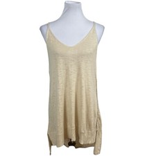 Free People Knit Spaghetti Strap Mini Dress Tunic Beige Almond Tan Bohemian