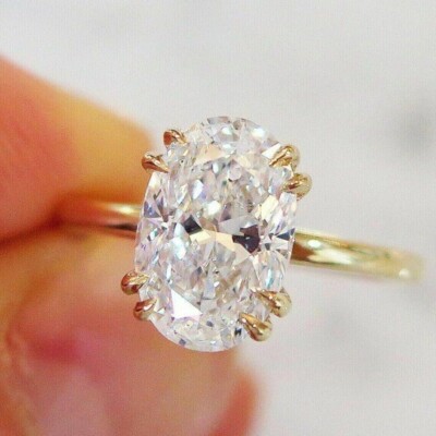 3Ct Oval Cut Lab-Created Diamond Engagement Ring 14K Yellow Gold Plated ...