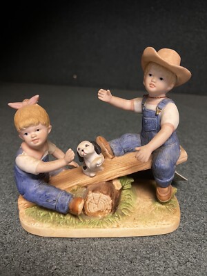 Homco Denim Days 1985 #8827 Debbie and Danny See Saw w/Dog Figure