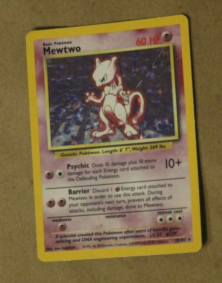 Mewtwo 10/102 1999 Vintage Pokemon Holographic Shiny Foil