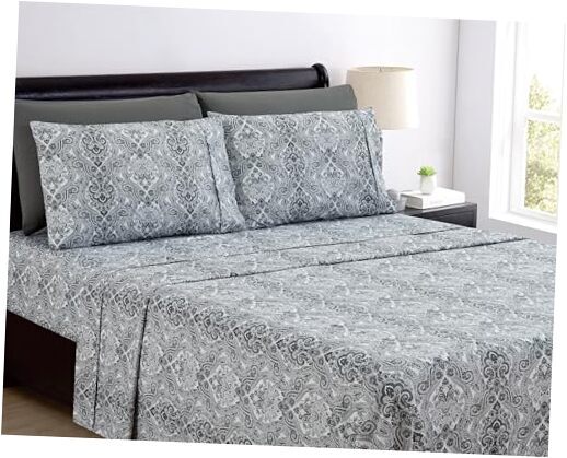 Size Bed Sheets Set - 6PC Paisley Ultra Soft Microfiber Bed Queen Black Paisley