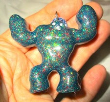 Blue Bigfoot Charm Ornament Yeti Ape Man Sasquatch ooak handmade glitter resin
