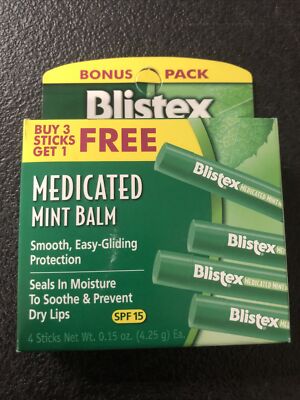 Blistex Medicated Mint Lip Balm with SPF 15, Lip Moisturizer, 4 Pack [NEW]