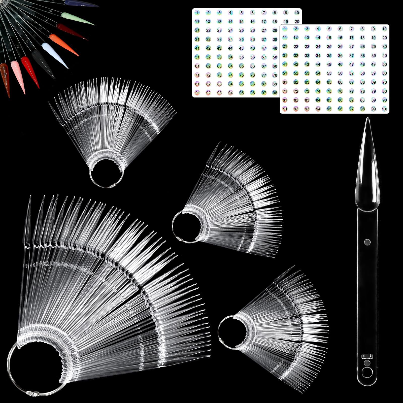 200 piezas de palitos de muestra de uñas con forma de abanico de anillo