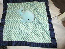 Nursery Rhyme Blue Green Zig Zag Whale Baby Security Blanket Lovey Chevron 13"