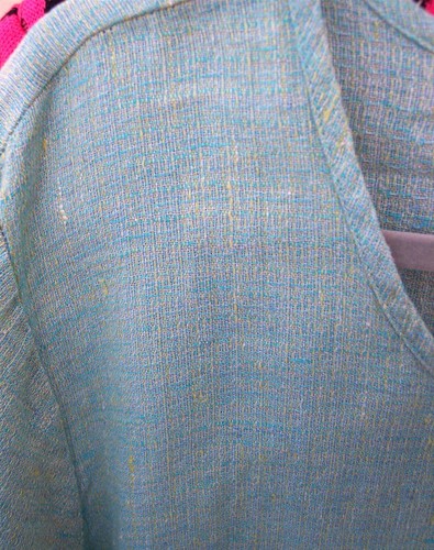 FLAX aqua yellow linen lagenlook top shirt tee size L OVERSIZE SPRING blouse - Picture 6 of 9