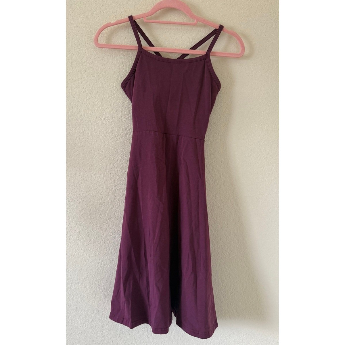 Pact Women's Plum Purple Organic Cotton Fit & Flare Cross Back Pocket Dress  | eBay