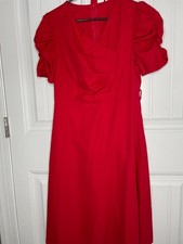 Shein Red V-neck Rushed/Puffed Sleeve A Line Midi Dress