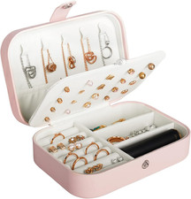 Mini Travel Jewelry Case Pink Portable Organizer Box Rings Earrings