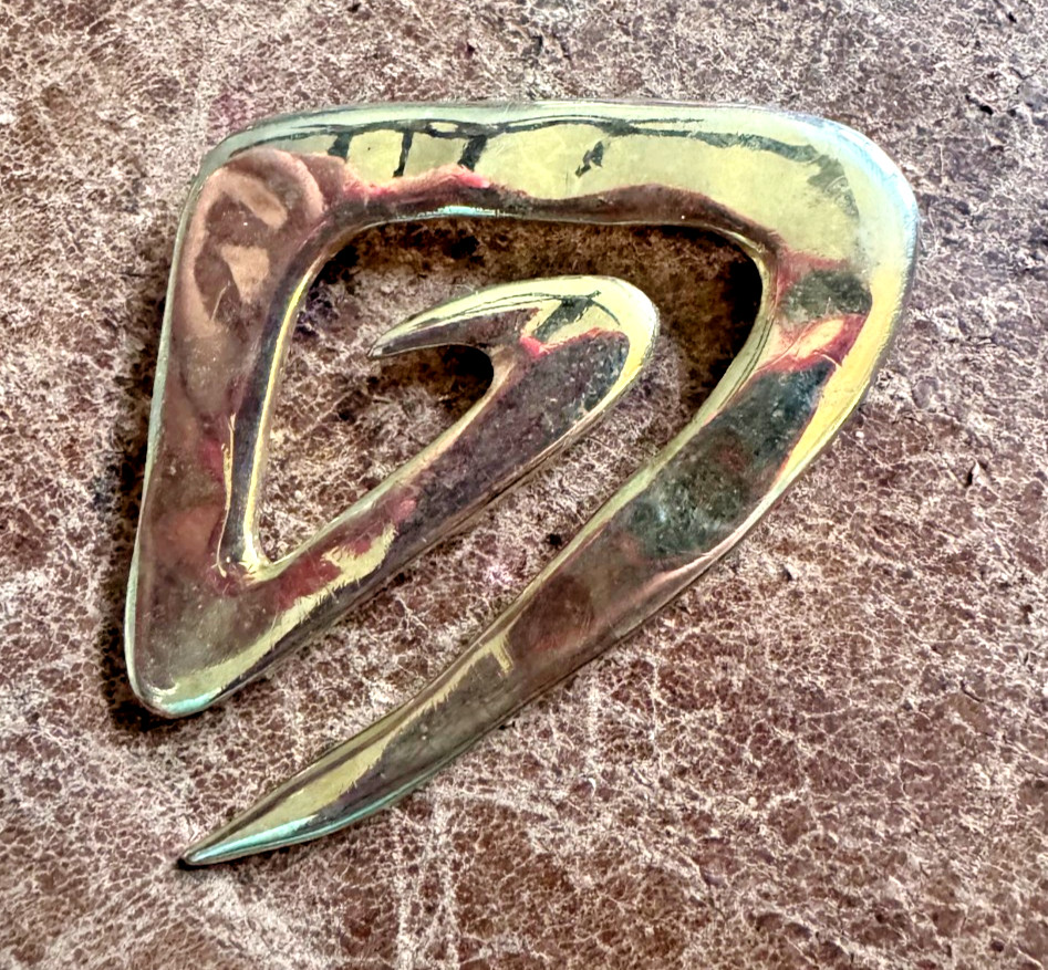 Great Vintage 80s M Jent Bright Gold Tone Abstract Brooch Pin 3